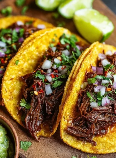 Delicious easy Chuck Roast Tacos with toppings on a plate
