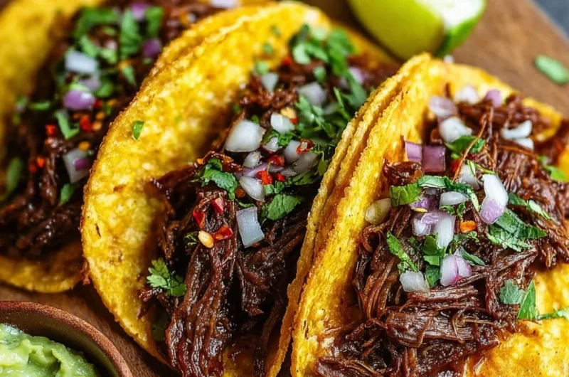 Delicious easy Chuck Roast Tacos with toppings on a plate