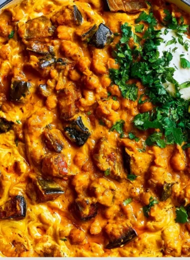 Easy eggplant curry with spices and vegetables in a bowl
