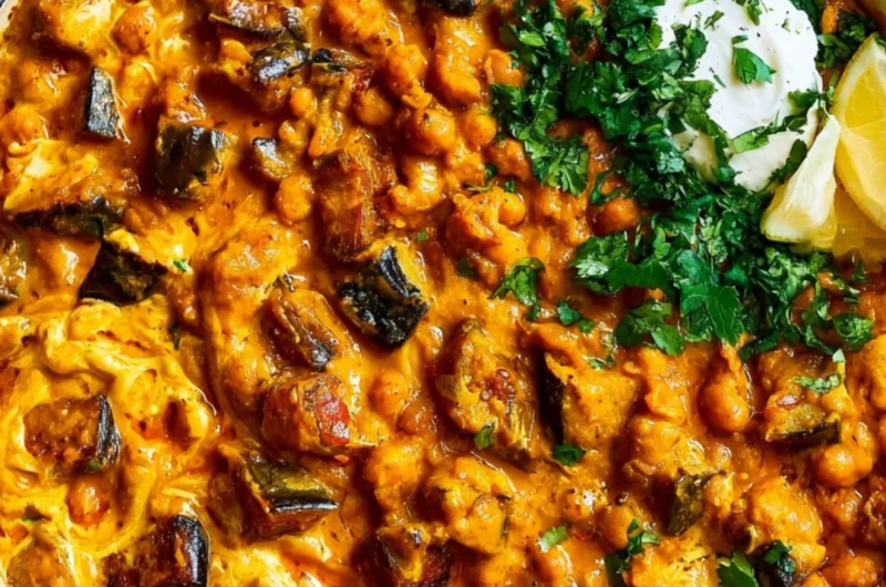 Easy eggplant curry with spices and vegetables in a bowl