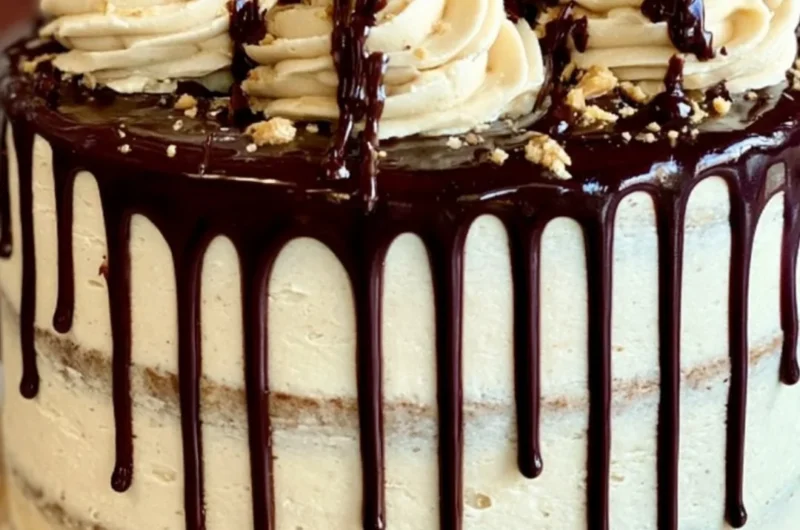 Elvis Cake with banana, peanut butter frosting, and chocolate ganache