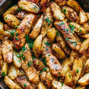Garlic butter chicken served with roasted potatoes