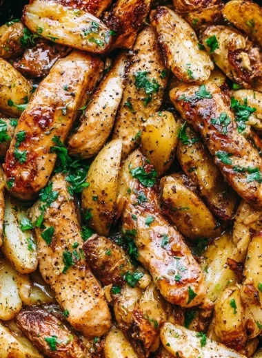 Garlic butter chicken served with roasted potatoes