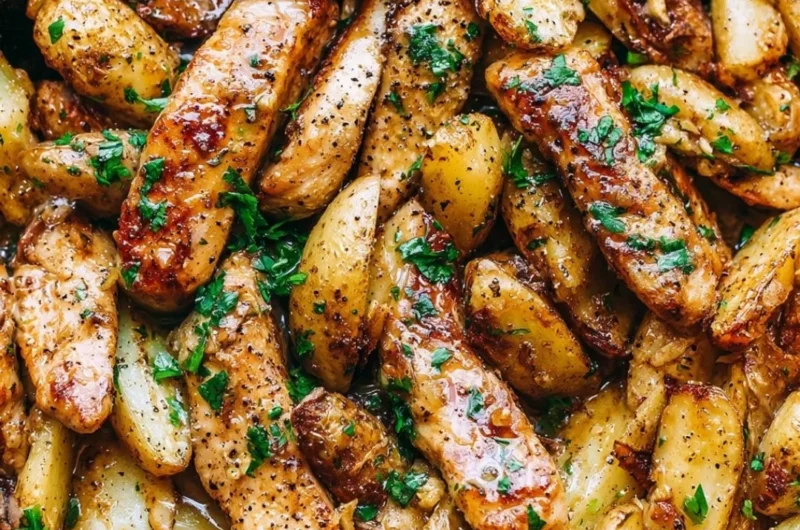 Garlic butter chicken served with roasted potatoes