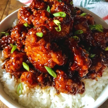 Delicious plate of General Tso's Chicken garnished with green onions