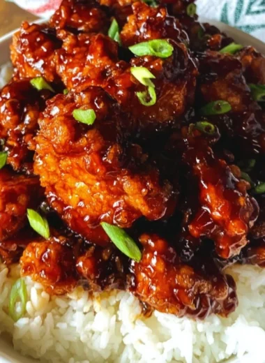 Delicious plate of General Tso's Chicken garnished with green onions