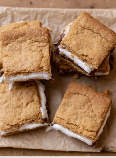 Delicious gooey S'mores Cookie Bars topped with chocolate and marshmallows.