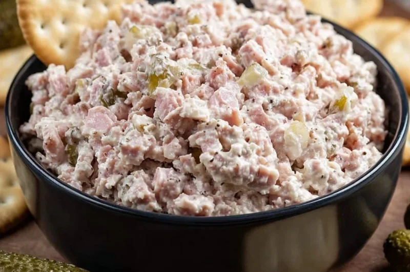 Delicious ham salad served in a bowl with fresh ingredients