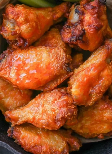 Delicious homemade buffalo wings served with ranch dressing