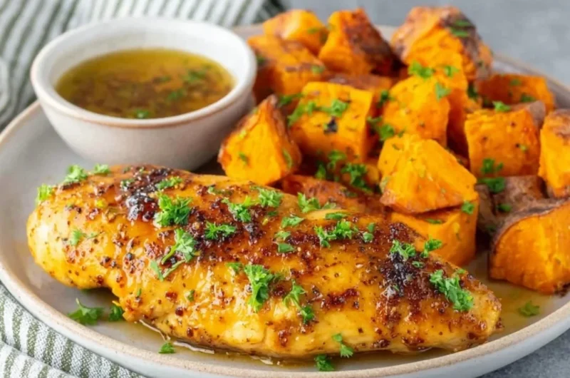 Honey Garlic Chicken Tenders with a savory glaze served on a plate