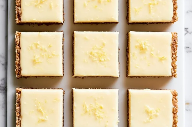 Lemon Cheesecake Protein Bars with lemon zest and a creamy texture