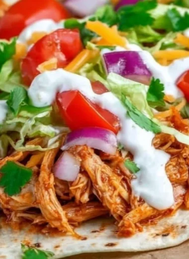 Serve of Mexican Pulled Chicken with spices and toppings