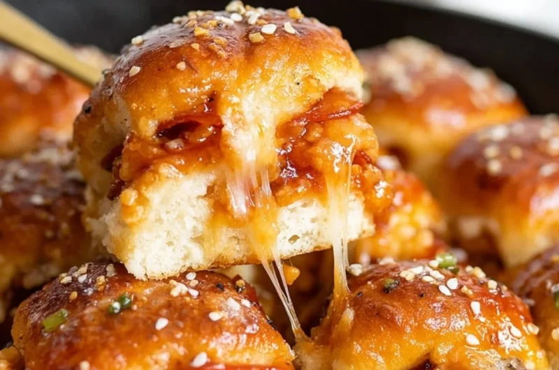 Delicious pizza sliders with toppings on a wooden platter