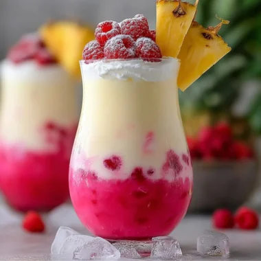 Refreshing Raspberry Colada Twist cocktail with vibrant raspberries and coconut cream