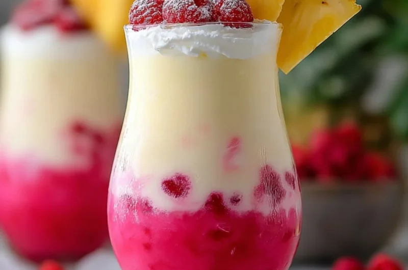 Refreshing Raspberry Colada Twist cocktail with vibrant raspberries and coconut cream