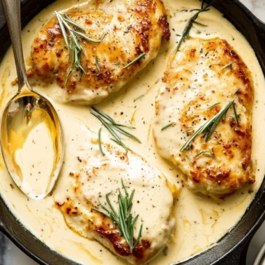 Delicious Rosemary Dijon Chicken served on a plate with herbs and spices