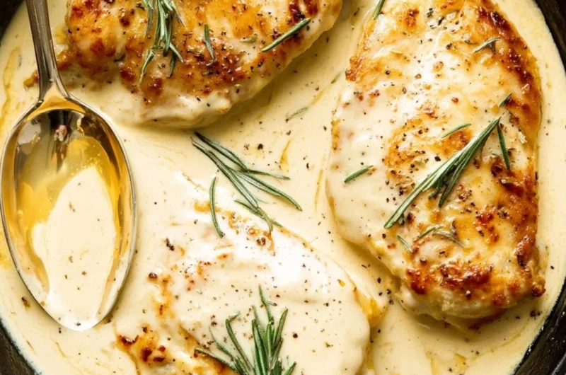 Delicious Rosemary Dijon Chicken served on a plate with herbs and spices