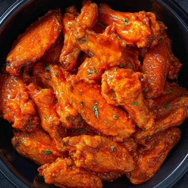 Slow Cooker Buffalo Wings served with dipping sauce and celery sticks.
