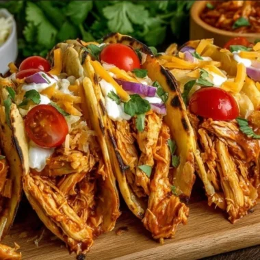 Delicious slow cooker shredded chicken tacos served with toppings
