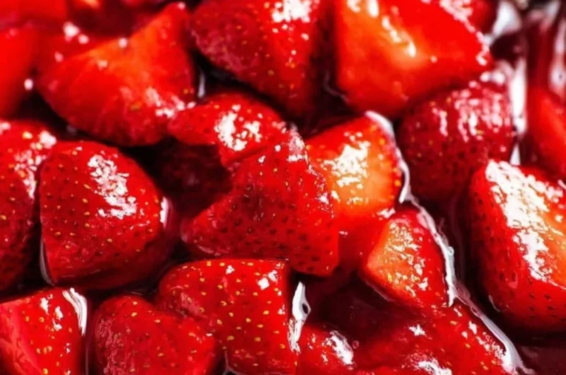 Delicious homemade strawberry sauce drizzled over dessert