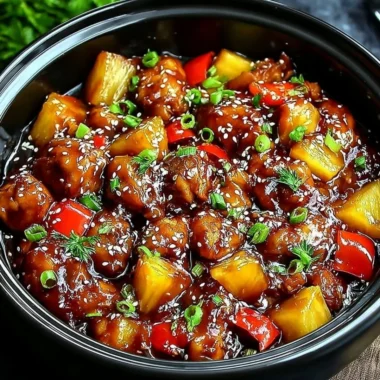 Delicious Sweet Hawaiian Crockpot Chicken served with pineapple and rice