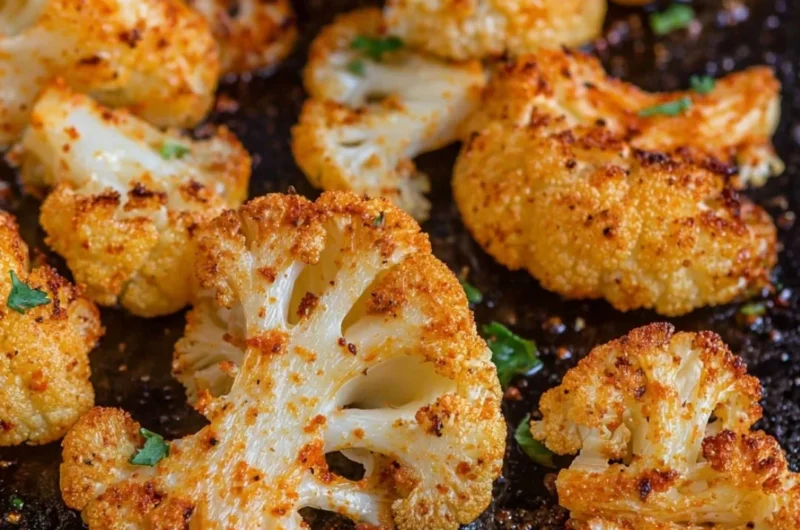 Delicious oven-roasted cauliflower seasoned and ready to serve
