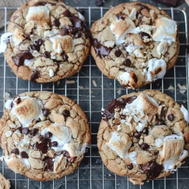 Delicious homemade S'mores Cookies stacked on a plate