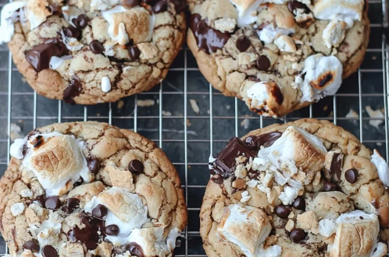 Delicious homemade S'mores Cookies stacked on a plate
