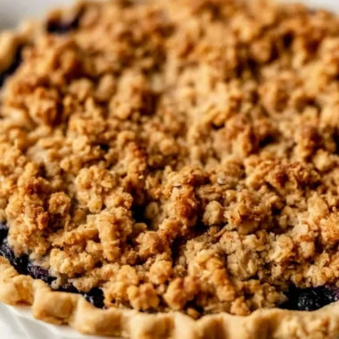 Cozy blueberry crumble pie with fresh blueberries and crumbly topping