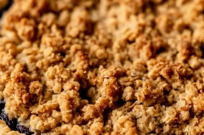 Cozy blueberry crumble pie with fresh blueberries and crumbly topping