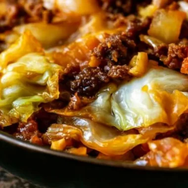 Cozy cabbage and ground beef dish served in a bowl.