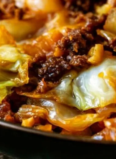 Cozy cabbage and ground beef dish served in a bowl.