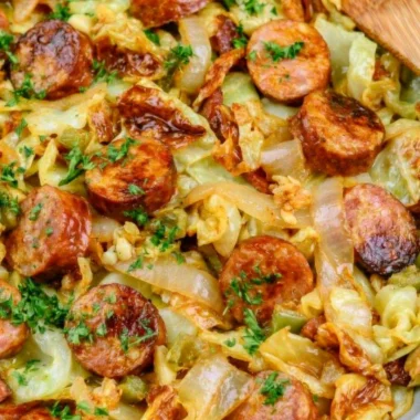 Cozy Keto Fried Sausage Cabbage dish ready to serve