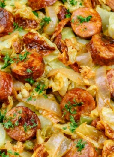 Cozy Keto Fried Sausage Cabbage dish ready to serve