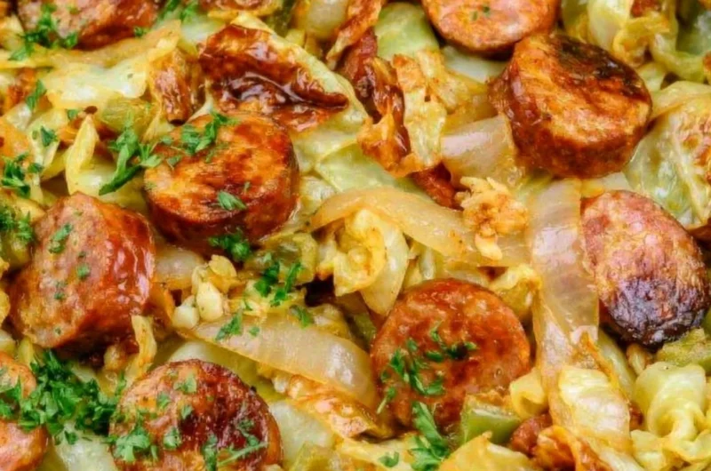 Cozy Keto Fried Sausage Cabbage dish ready to serve