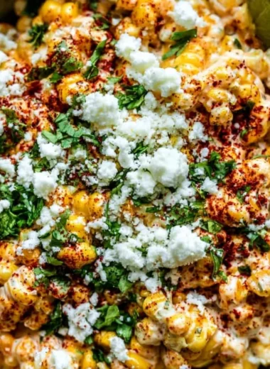 Creamy and flavorful Mexican street corn (elote) served on a cob