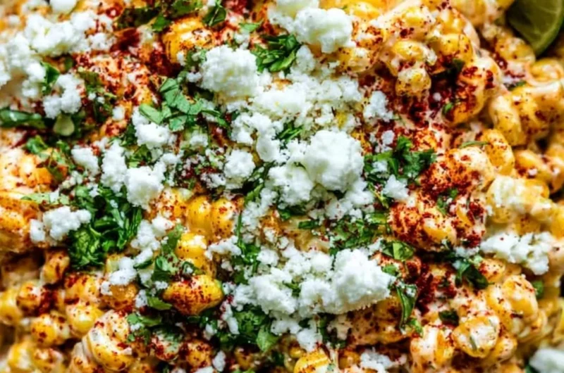 Creamy and flavorful Mexican street corn (elote) served on a cob