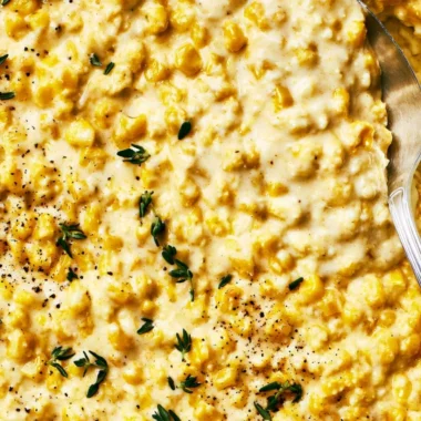 Delicious bowl of creamed corn, a cozy fall favorite dish