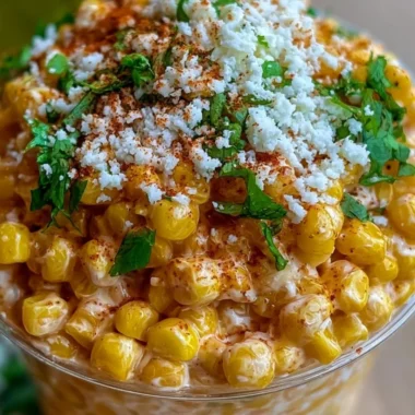 Bowl of creamy Mexican street corn esquites with cilantro and lime.