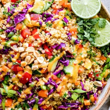 Crunchy Thai Quinoa Salad with colorful vegetables and herbs