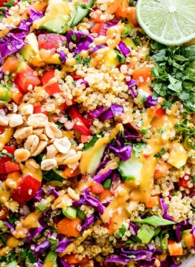Crunchy Thai Quinoa Salad with colorful vegetables and herbs