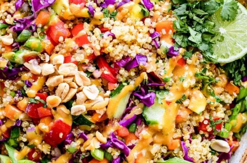 Crunchy Thai Quinoa Salad with colorful vegetables and herbs