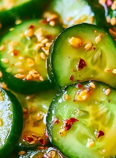 Bowl of easy Asian cucumber salad with vibrant colors and textures.
