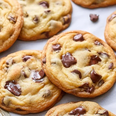 Freshly baked bakery style chocolate chip cookies on a plate
