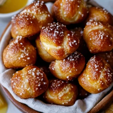 Yeast-free sourdough discard pretzel bites ready for serving