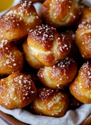 Yeast-free sourdough discard pretzel bites ready for serving