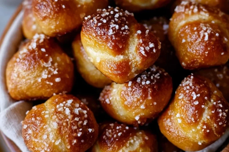 Yeast-free sourdough discard pretzel bites ready for serving
