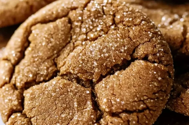 Freshly baked bakery style molasses cookies on a cooling rack