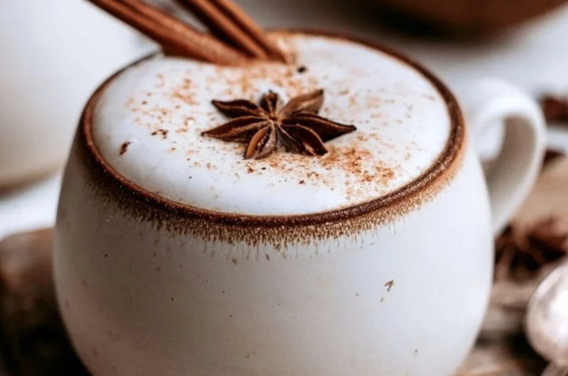 A cozy cup of homemade coconut chai topped with spices.