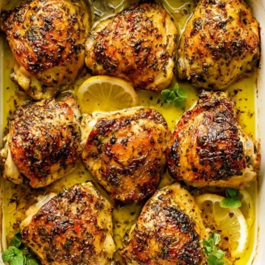 Cozy lemon chicken dish garnished with fresh herbs